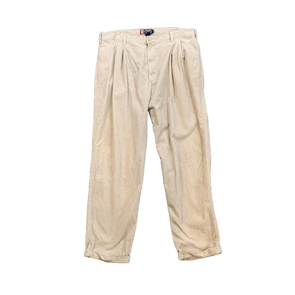 Vintage Chaps Ralph Lauren Pants Mens 38 Stone Pleated Corduroy Cotton Chino 90s
